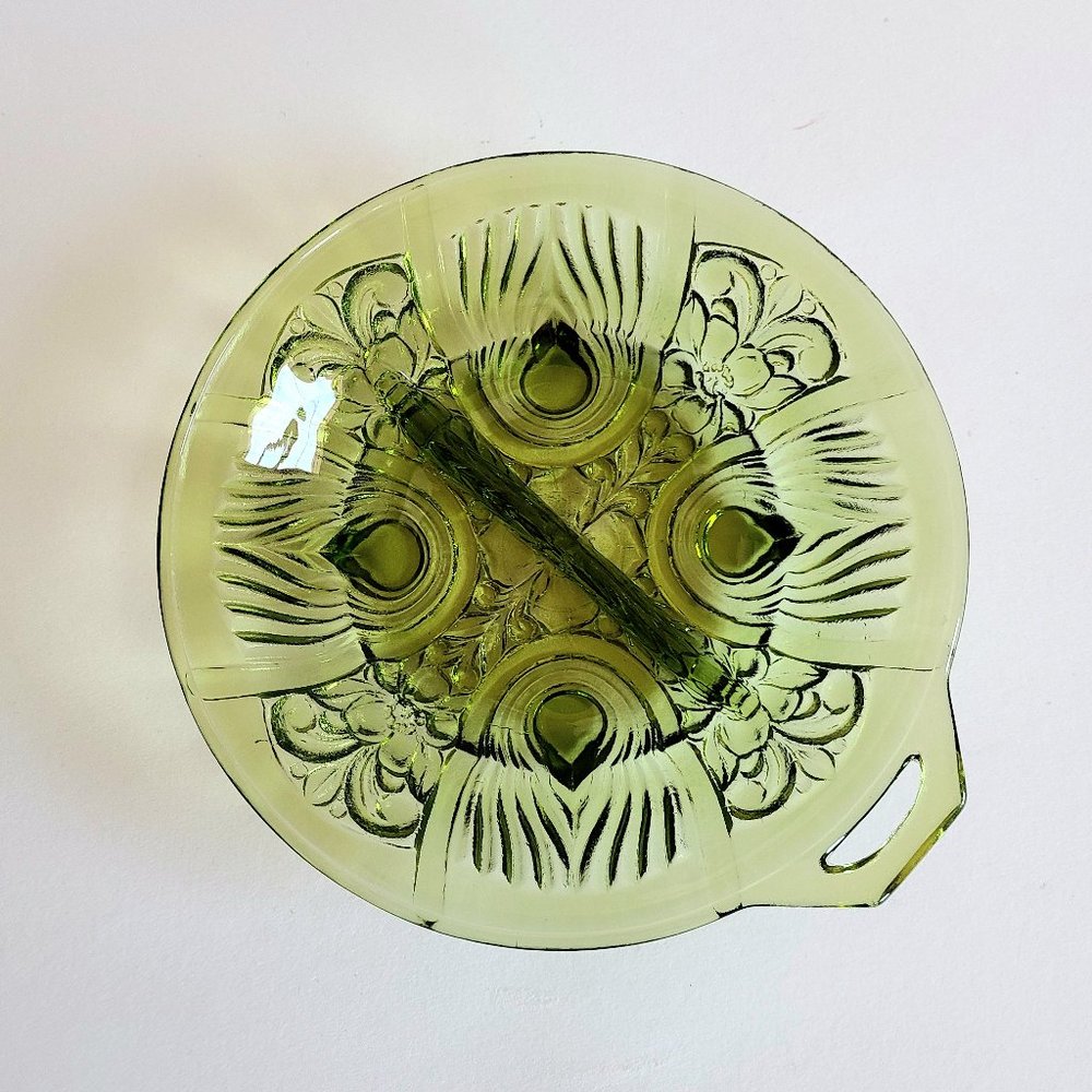 Vintage avocado green divided bowl.